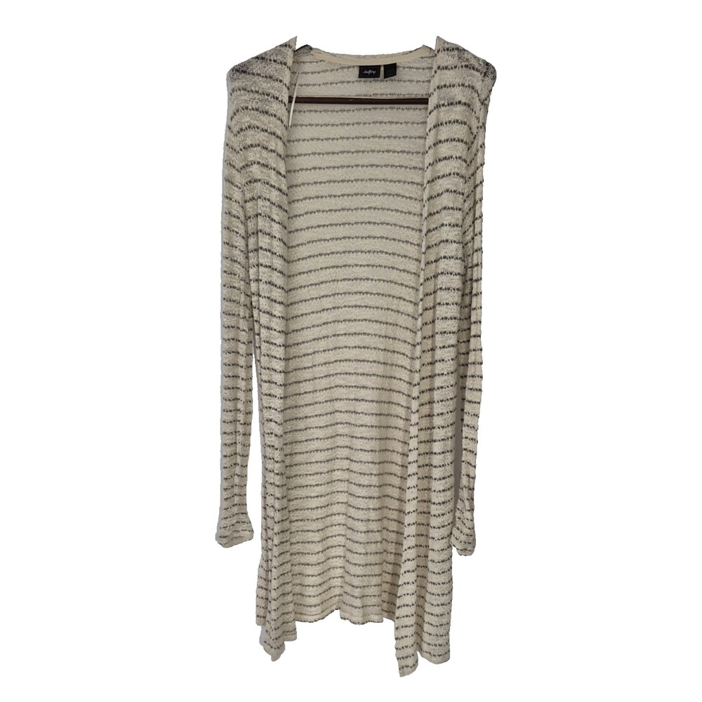 Day Trip Sweater Womens‎ L Beige Olive Green Stripe Long Sleeve Duster Cardigan